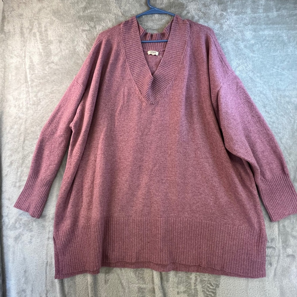 ANA A NEW APPROACH Women's Pink Heathered V-Neck Sweater Tunic‎ Plus Size 3X